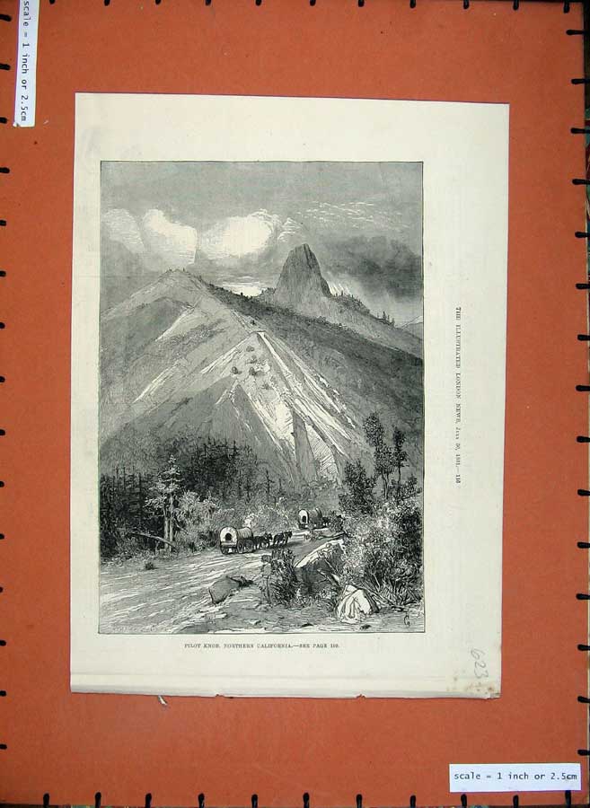 Old Antique Print 1881 View Pilot Knob Northern California America Hills 19th