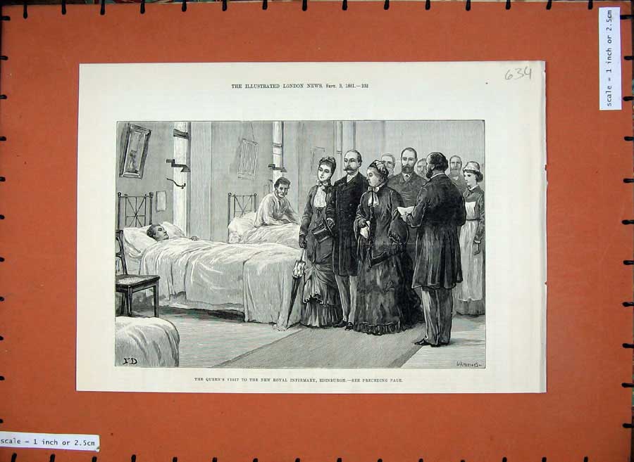 Old Antique Print 1881 Queen New Royal Infirmary Edinburgh Hospital Art 19th