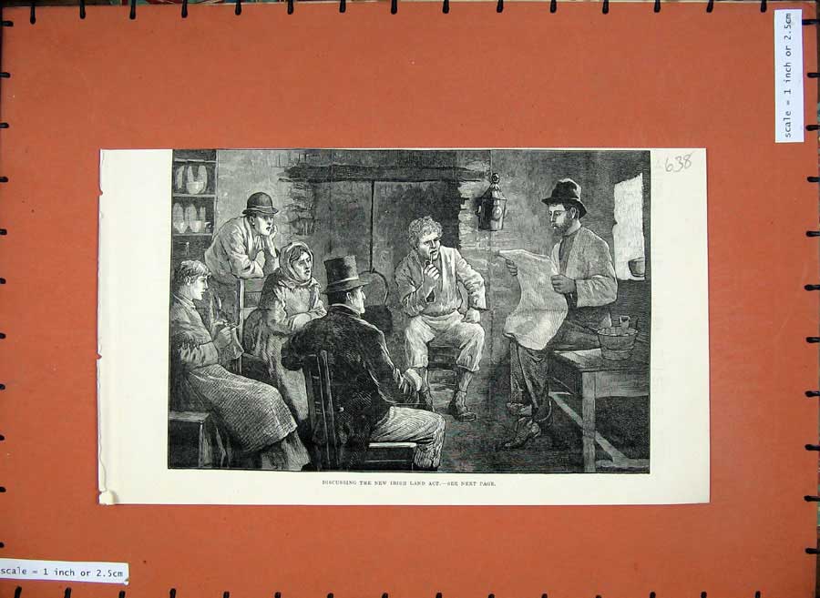 Original Old Antique Print 1881 Men Meeting Table Ireland Paper Chair House Art