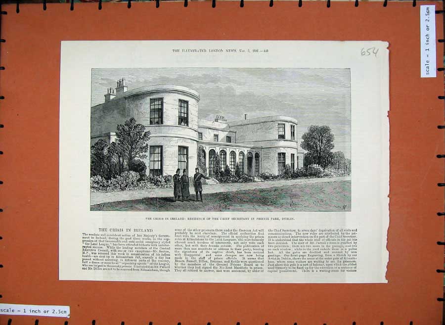 Old Antique Print 1881 Crisis Ireland Chief Secretary Phoenix Park Dublin 19th