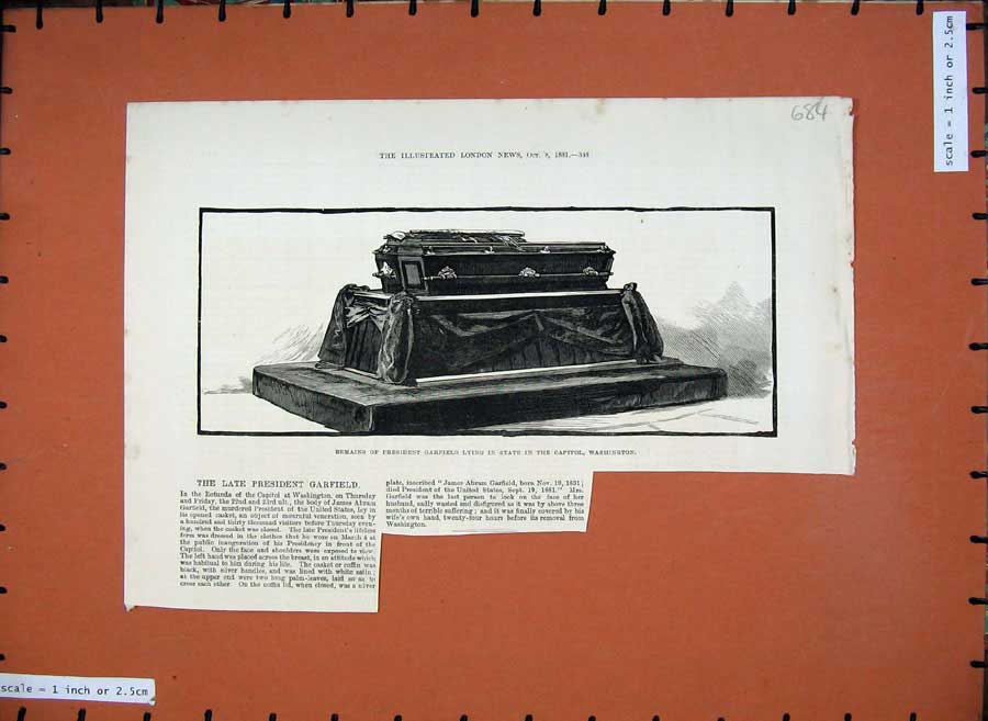 Old Antique Print 1881 President Garfield Lying State Capitol Washington 19th