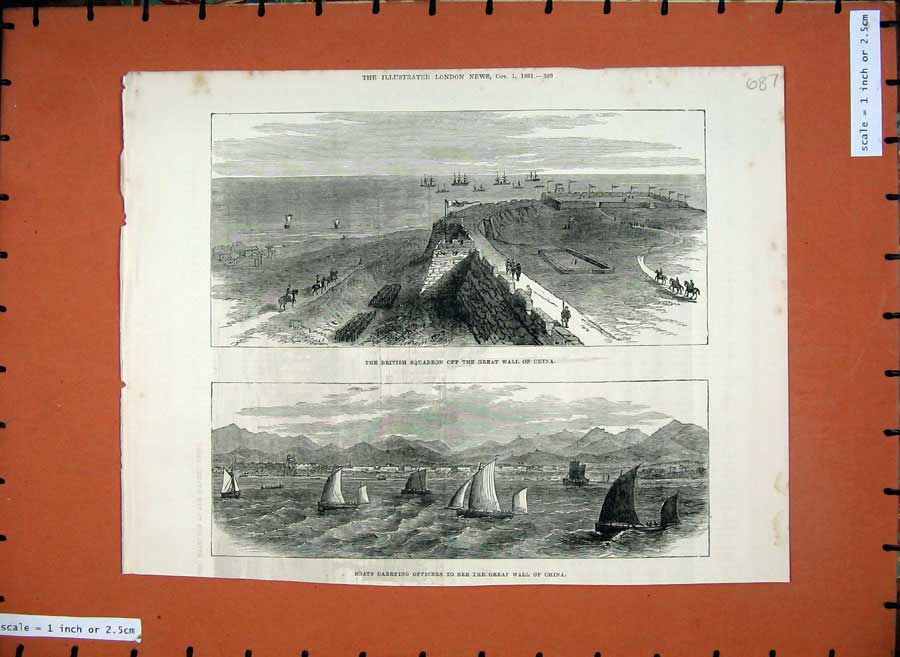 Old Antique Print 1881 British Ships Great Wall China Boats Officers War 19th