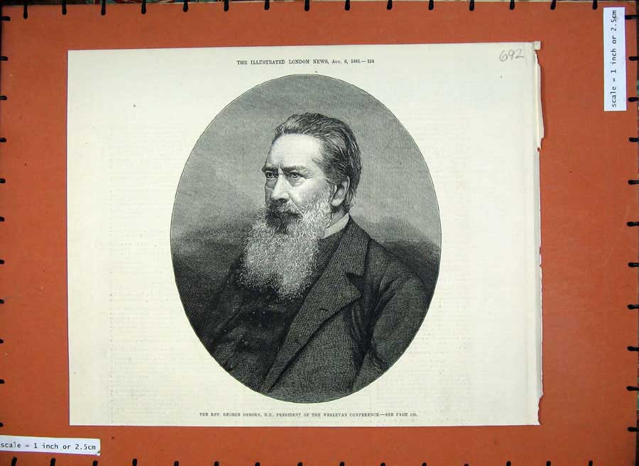 Antique Old Print *0228 1881 Rev. George Osborn President Wesleyan Conference
