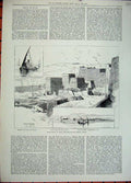 Original Old Antique Print 1882 Egypt Girgeh Tombs Sheikhs River Nile Montbard