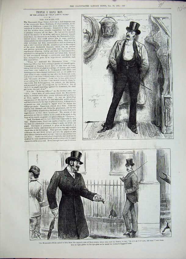 Antique Old Print 1882 People I Have Met Artful Vicar Son Maiden Aunt Men 19th