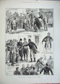Original Old Antique Print 1882 Ireland Working Men Land Act Women Victorian
