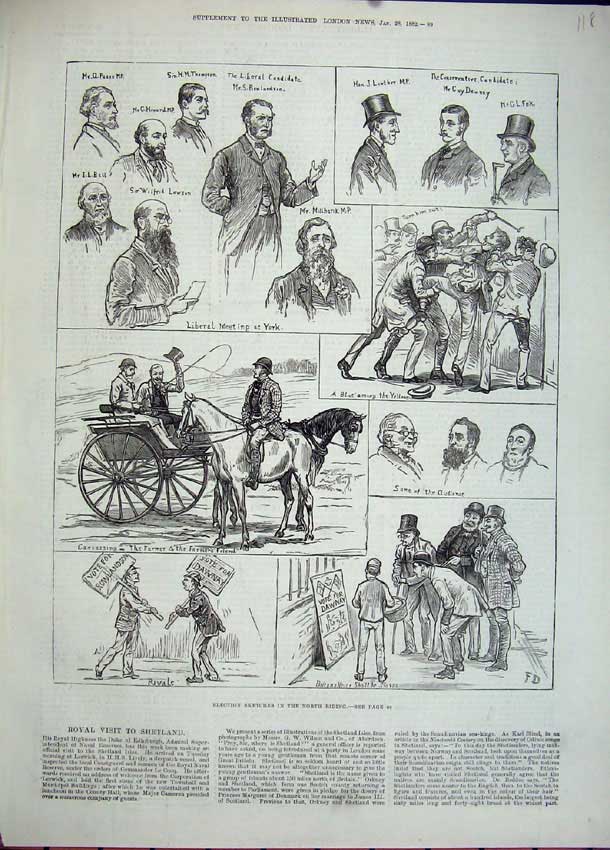 Old Antique Print 1882 Election North Riding Farmer Horse Cart Men York 19th