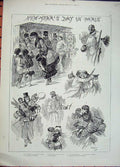 Original Old Antique Print 1882 New Years Day Paris France Children Camelot Toy
