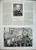 Old Antique Print 1882 Samuel Gurney Industrial Exhibition Peterborough 19th