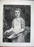 Old Antique Print Gardiner Art 1882 Young Girl Feeding Rabbit Hutch Kate 19th