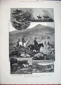Original Old Antique Print 1882 Harrier Week Dartmoor Horses Hunting Sphinx Tor