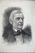 Original Old Antique Print 1882 Portrait Ralph Waldo Emerson Man 19th