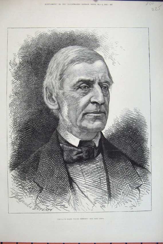Original Old Antique Print 1882 Portrait Ralph Waldo Emerson Man 19th