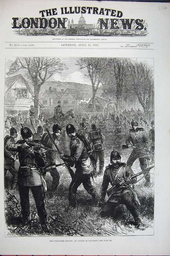 Original Old Antique Print 1882 Volunteer Ta Army Review Siers Rifles Shooting