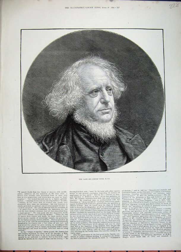 Original Old Antique Print 1882 Portrait Sir Henry Cole Man 19th