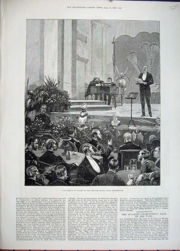 Old Antique Print 1882 Prince Wales Minnesingers Club Portsmouth Fine Art 19th