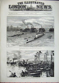 Old Antique Print 1882 Universities Boat Race Oxford Cambridge Thames Art 19th