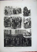 Original Old Antique Print 1882 Easter Russia Isaac Cathedral People Fine Art