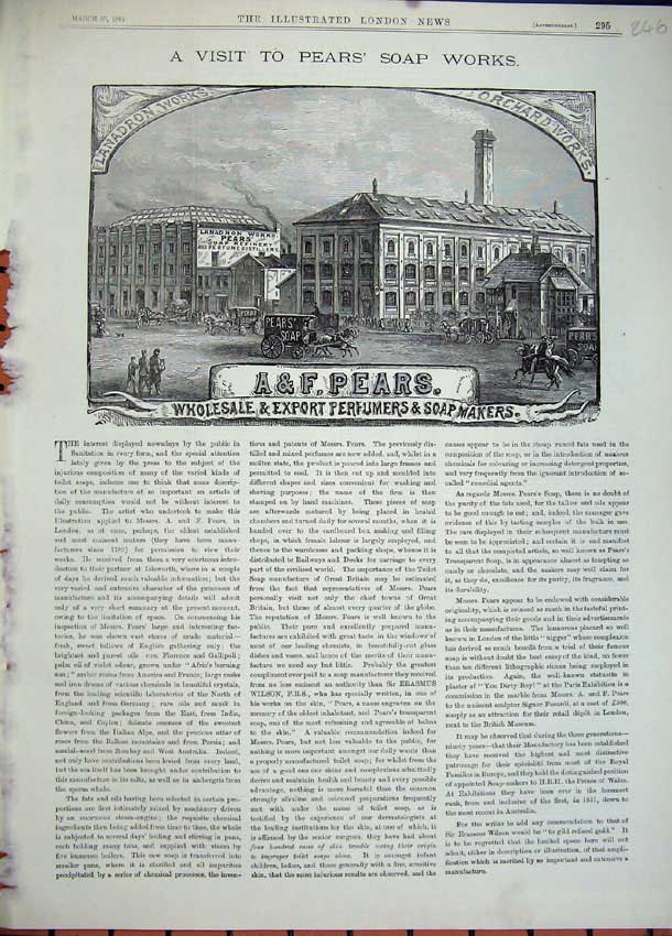 Old Antique Print 1882 Pears Soap Works Perfumers Buildings Horse Coach 19th