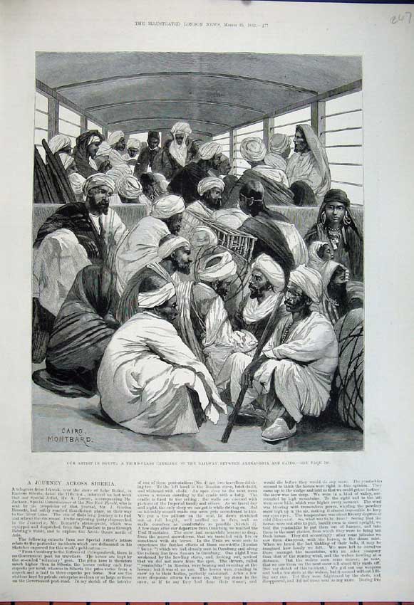 Old Antique Print 1882 Egypt Carriage Railway Alexandria Cairo Montbard 19th
