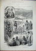Original Old Antique Print 1882 Naga Hills War Dress Policemen Chief Meshama