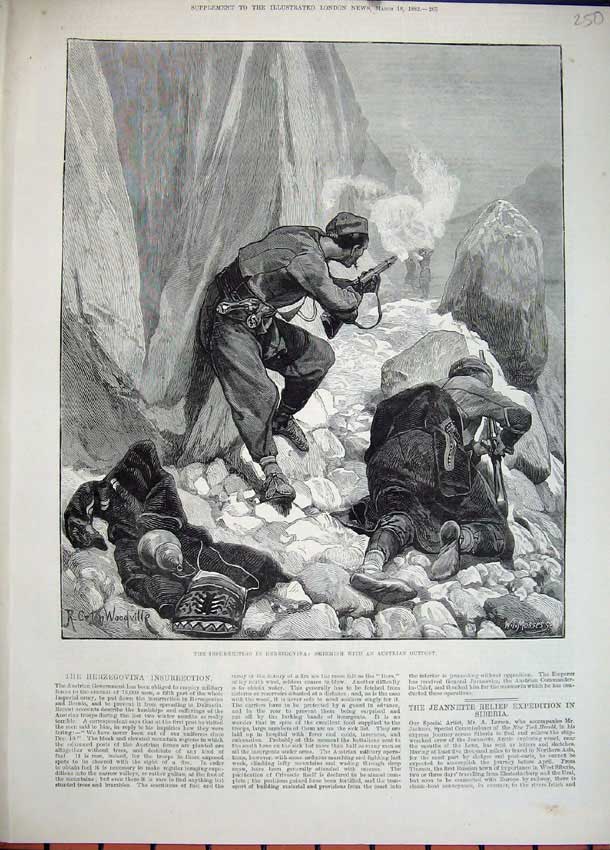 Original Old Antique Print 1882 Woodville Skirmish Austrian Outpost Herzegovina