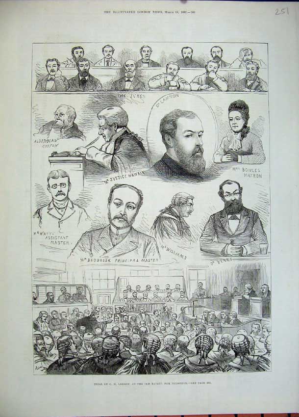 Original Old Antique Print 1882 Trial Lamson Bailey Courthawkins Matron Berry