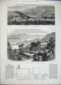 Old Antique Print 1882 Mentone France Chalet Rosies Beaumont Locomotive 19th