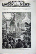 Old Antique Print 1882 Crystal Palace Chandelier Alhambra Court Electric 19th
