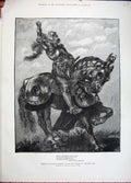 Old Antique Print 1882 John Gilbert Knight Armour Horse Marmion Douglas 19th