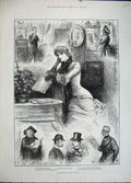 Original Old Antique Print 1882 Valentines Day Romance Men Woman Paper 19th