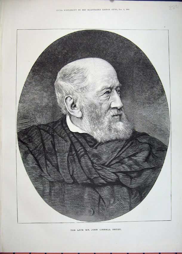 Original Old Antique Print 1882 Portrait Man Mr John Linnell Beard Artist 19th