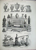 Original Old Antique Print 1882 Ryde Art Treasures Exhibition Vase China Salver