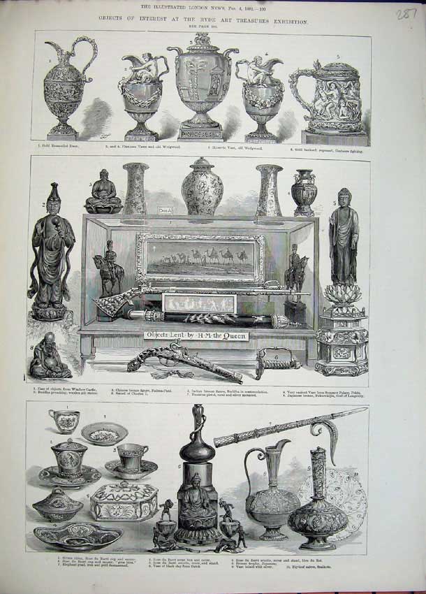 Original Old Antique Print 1882 Ryde Art Treasures Exhibition Vase China Salver