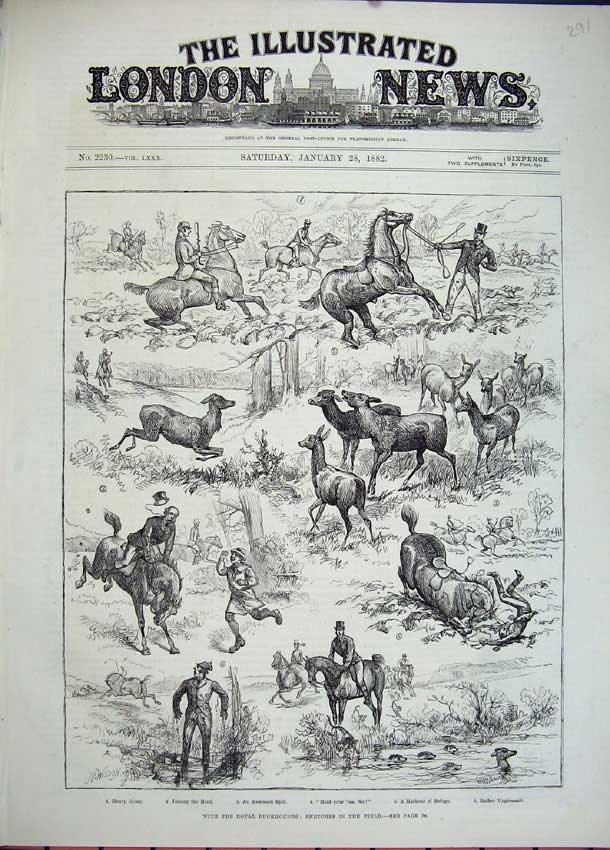 Original Old Antique Print 1882 Hunting Royal Buckhounds Horse Deer Sport 19th