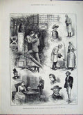 Original Old Antique Print 1882 Play Squire James Theatre Romance Man Woman Art