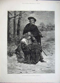 Original Old Antique Print 1882 Knowles Fine Art Blind Minstrel Daughter Girl