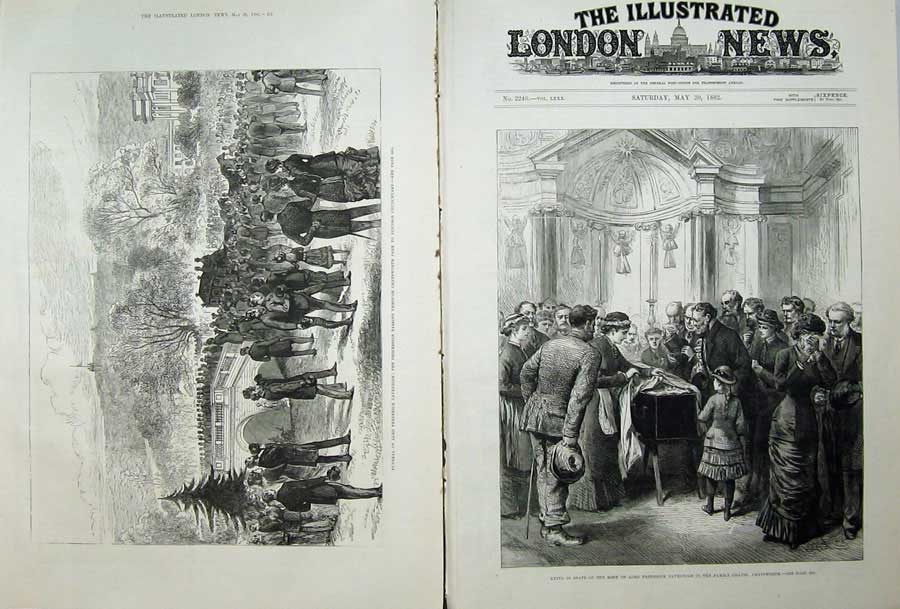 Old Antique Print 1882 Lord Cavendish Chapel Chatsworth Funeral Edensor 19th