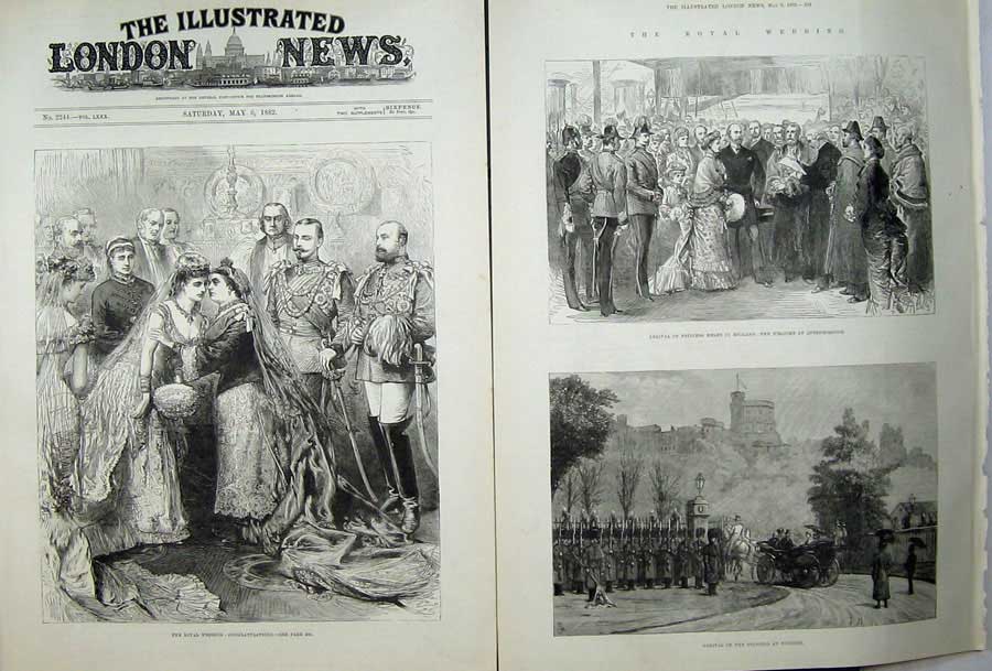 Antique Old Print 1882 Royal Wedding Princess Helen Queensborough Windsor 19th