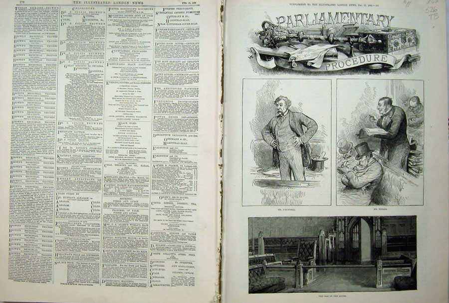 Old Antique Print 1882 Parliament Biggar House Commons Reporters Gallery 19th