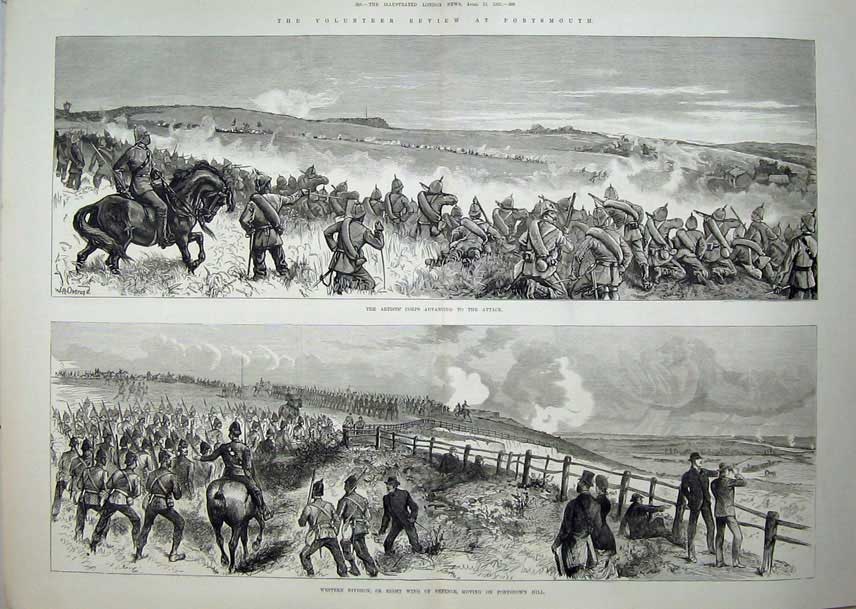 Antique Old Print Portsmouth 1882 Ta Army Volunteer Review Portsdown Hill 19th