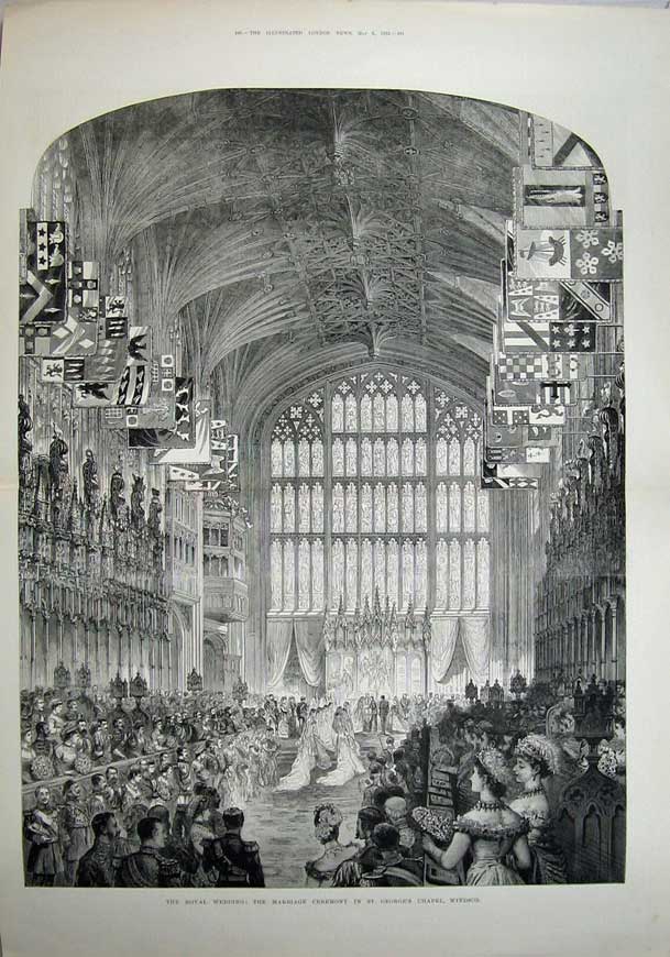 Old Antique Print Royal Wedding 1882 Ceremony St George'S Chapel Windsor 19th
