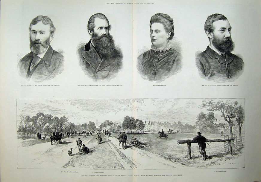 Antique Old Print 1882 Phoenix Park Dublin Ireland Spencer Hamilton Lodge 19th