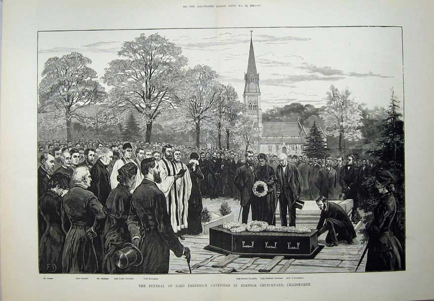 Old Antique Print 1882 Funeral Lord Cavendish Churchyard Chatsworth Art 19th