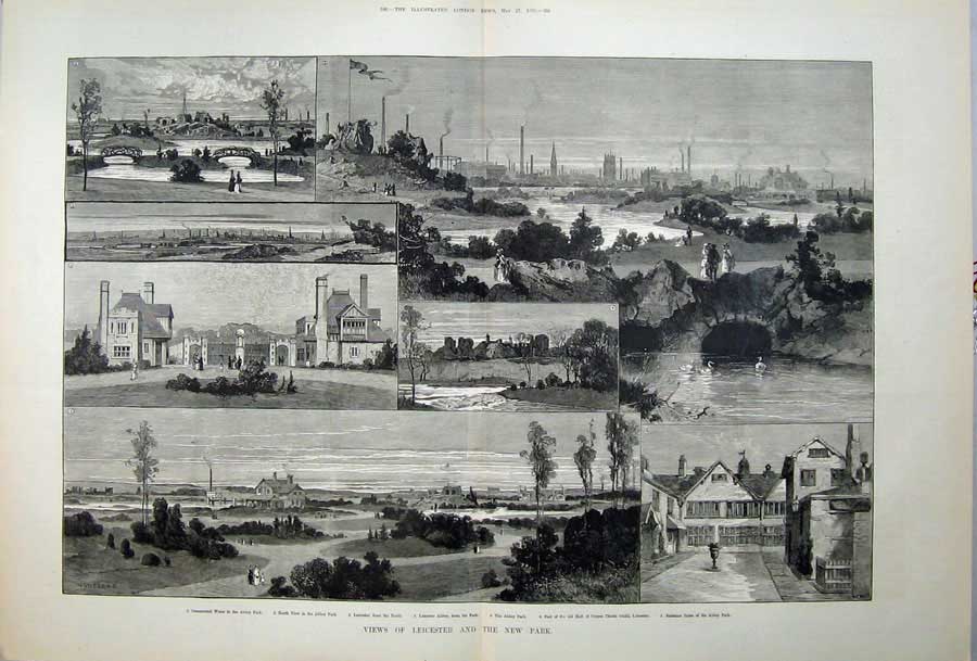Antique Old Print 1882 Leicester Abbey Park Corpus Christi Guild Fine Art 19th