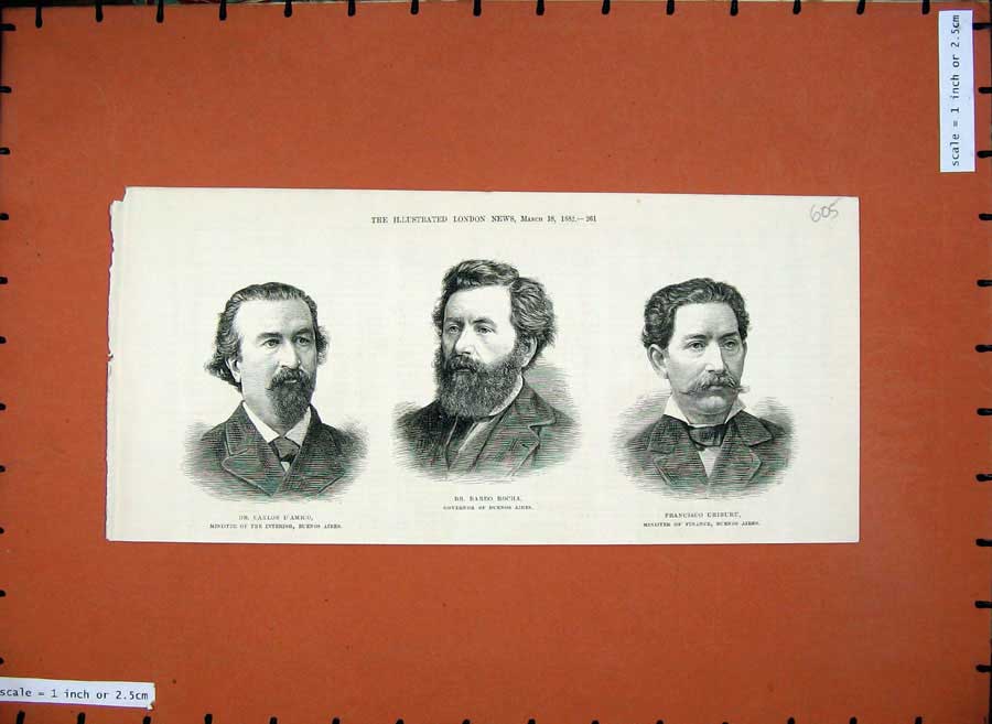 Old Antique Print 1882 Carlos D'Amico Dardo Rocha Francisco Uriburu Men 19th