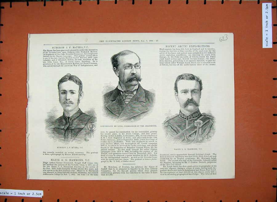Old Antique Print 1882 War Surgeon M'Crea De Long Jeannette Major Hammond 19th