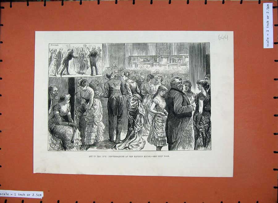 Original Old Antique Print 1882 Art City London Mansion House Men Women 19th