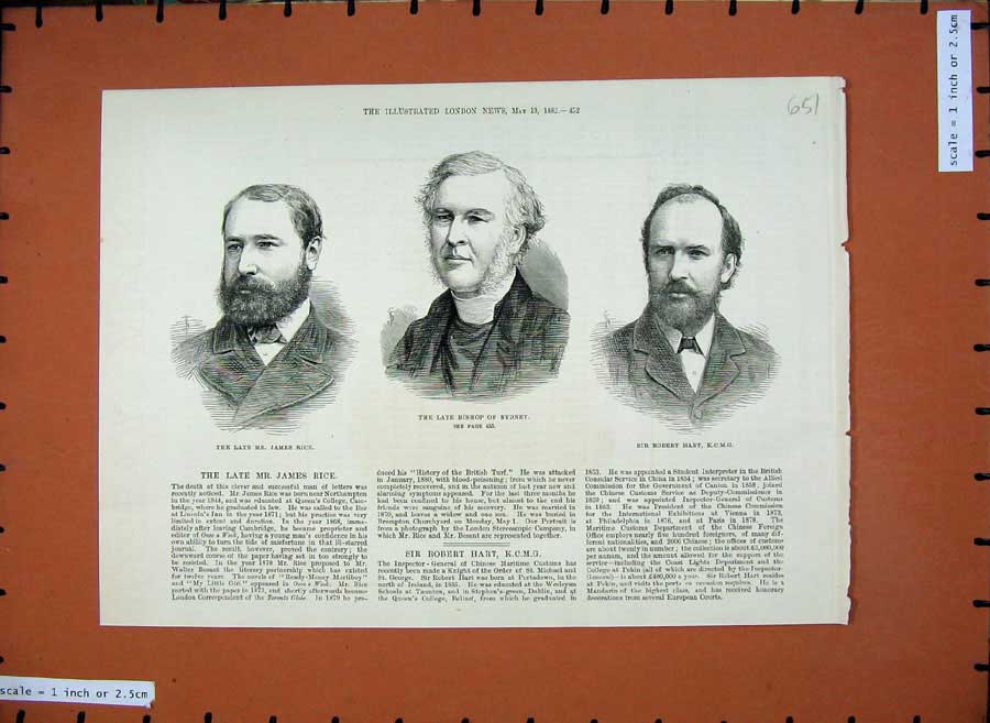 Original Old Antique Print 1882 Jame Rice Bishop Sydney Sir Robert Hart Men