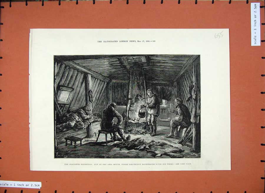 Old Antique Print 1882 Hut Lena Mouth Lieutenant Danehauer Jeannette Art 19th